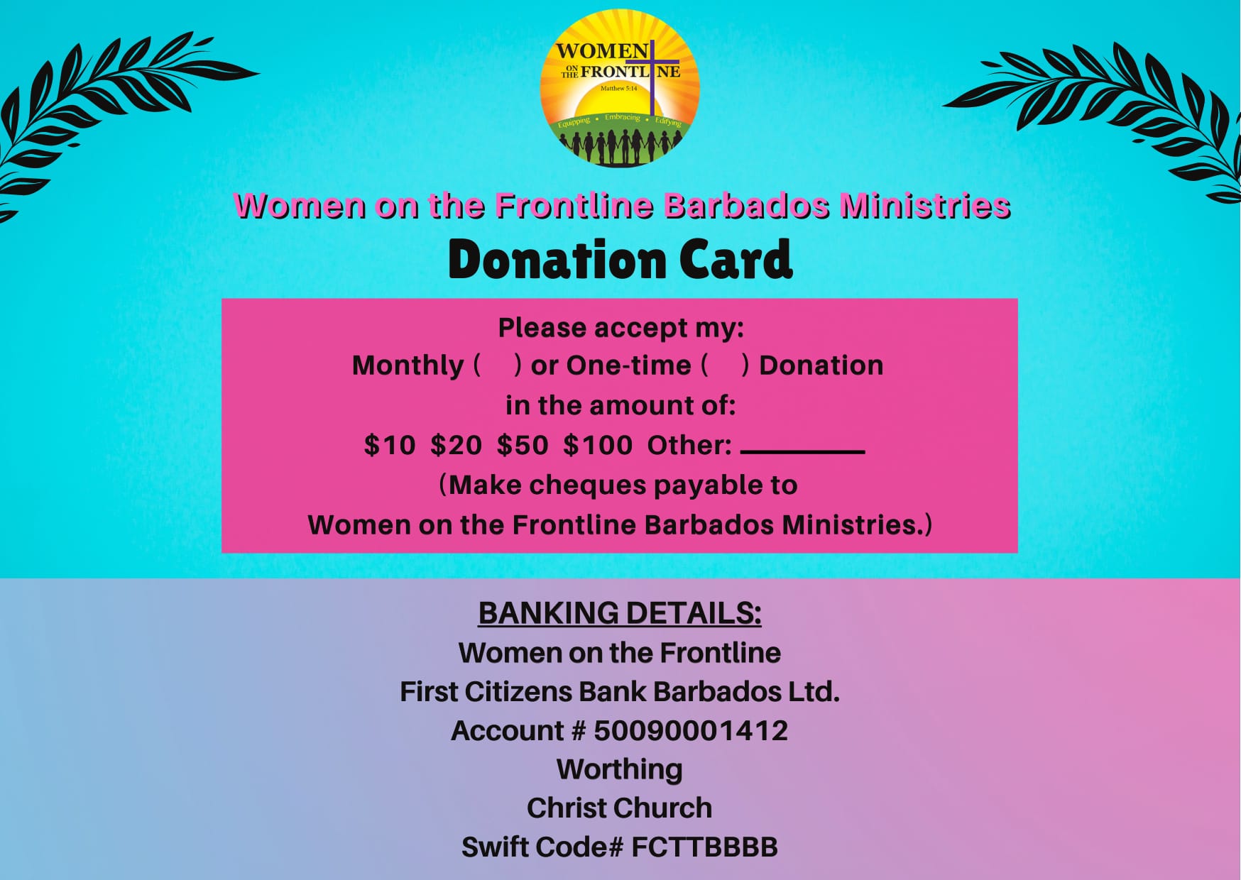 Women on the frontline donation card